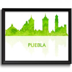 INSTANT DOWNLOAD Puebla Skyline City Yellow Lime Green Watercolor Painting Cityscape Poster Print Mexico South America Modern Landscape Art