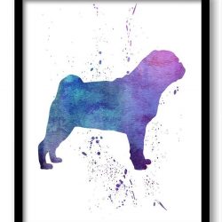 INSTANT DOWNLOAD Pug Dog Watercolor Art Painting Print Poster Dog Art Painting Dog Breeds Home Decor Wall Art Pink Blue Purple Green