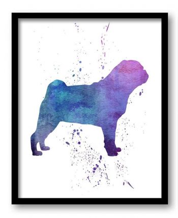 INSTANT DOWNLOAD Pug Dog Watercolor Art Painting Print Poster Dog Art Painting Dog Breeds Home Decor Wall Art Pink Blue Purple Green