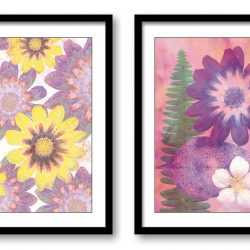 INSTANT DOWNLOAD Purple Flower White Pink Yellow Fern Leaf Bathroom Art Print Set of 2 Elegant Watercolor Painting Wall Decor Bedroom