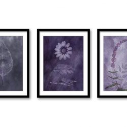 INSTANT DOWNLOAD Purple Lavender Flower Leaf White Botanical Bathroom Art Print Set of 3 Elegant Watercolor Painting Wall Decor Bedroom