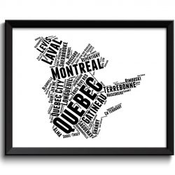 INSTANT DOWNLOAD Quebec Map Province Canada Text Words Watercolor Poster Print Black White Modern Abstract Landscape Art Painting Word Cloud