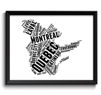 INSTANT DOWNLOAD Quebec Map Province Canada Text Words Watercolor Poster Print Black White Modern Abstract Landscape Art Painting Word Cloud