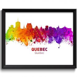 INSTANT DOWNLOAD Quebec Skyline City Cityscape Canada Colorful Watercolor Poster Print Landscape Art Painting Red Purple Pink Yellow Green