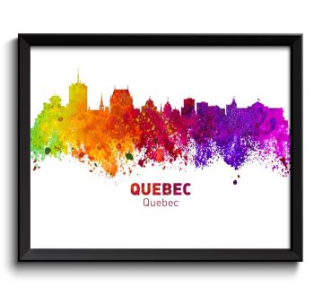 INSTANT DOWNLOAD Quebec Skyline City Cityscape Canada Colorful Watercolor Poster Print Landscape Art Painting Red Purple Pink Yellow Green