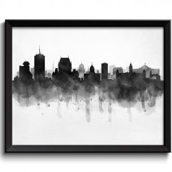 INSTANT DOWNLOAD Quebec Skyline Quebec City Skyline Canada Cityscape Art Print Poster Black White Grey Watercolor Painting