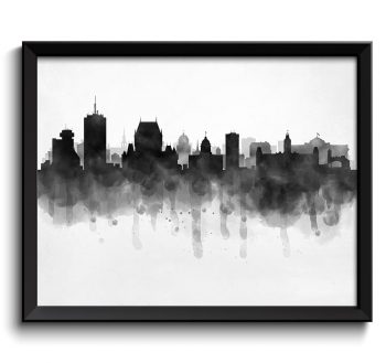 INSTANT DOWNLOAD Quebec Skyline Quebec City Skyline Canada Cityscape Art Print Poster Black White Grey Watercolor Painting