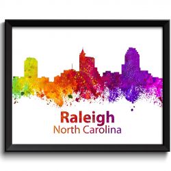 INSTANT DOWNLOAD Raleigh Skyline North Carolina City Colorful Watercolor Cityscape Poster Print Landscape Art Painting Red Purple Pink