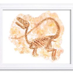 INSTANT DOWNLOAD Rapter Watercolor Dinosaur Bones Beige Print Dinosaur Fossils Wall Art Children Nursery Art Poster Home Decor Painting