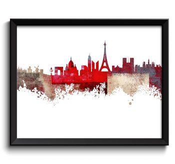 INSTANT DOWNLOAD Red Brown Beige Paris Skyline Colorful France Europe City Watercolor Cityscape Poster Print Abstract Landscape Art Painting