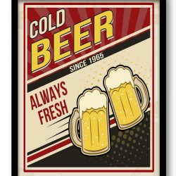 INSTANT DOWNLOAD Retro Cold Beer Always Fresh Art Print Red Yellow Beige Black Fun Home Decor Bar Wall Art Vintage Inspired Retro Poster