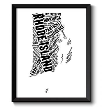 INSTANT DOWNLOAD Rhode Island Map State Text Words Black White Watercolor Poster Print USA United States Modern Landscape Art Painting