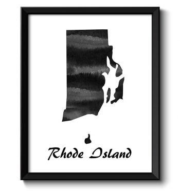 INSTANT DOWNLOAD Rhode Island Map State Watercolor Painting Poster Print USA United States Abstract Landscape Art Black White Grey