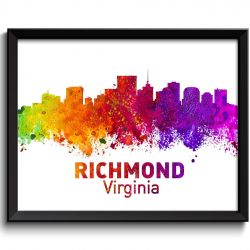 INSTANT DOWNLOAD Richmond Skyline Virginia City Colorful Watercolor Cityscape Poster Print Landscape Art Painting Red Purple Pink Yellow