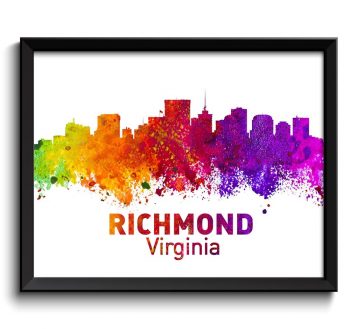 INSTANT DOWNLOAD Richmond Skyline Virginia City Colorful Watercolor Cityscape Poster Print Landscape Art Painting Red Purple Pink Yellow