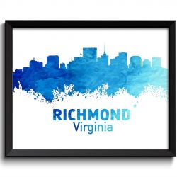 INSTANT DOWNLOAD Richmond Skyline Virginia City Navy Turquoise Blue Watercolor Cityscape Poster Print Landscape Art Painting