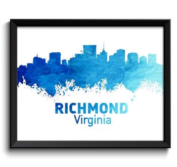 INSTANT DOWNLOAD Richmond Skyline Virginia City Navy Turquoise Blue Watercolor Cityscape Poster Print Landscape Art Painting