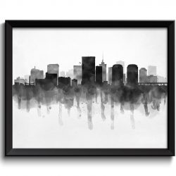 INSTANT DOWNLOAD Richmond Skyline Virginia USA United States Cityscape Art Print Poster Black White Grey Watercolor Painting