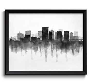 INSTANT DOWNLOAD Richmond Skyline Virginia USA United States Cityscape Art Print Poster Black White Grey Watercolor Painting