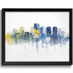 INSTANT DOWNLOAD Richmond Yellow Blue Silver Grey Skyline Virginia USA United States Cityscape Art Print Poster Watercolor Painting