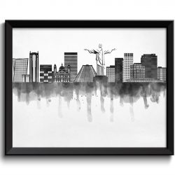 INSTANT DOWNLOAD Rio de Janeiro Skyline City Black White Grey Cityscape Poster Print Brazil South America Abstract Landscape Art Painting