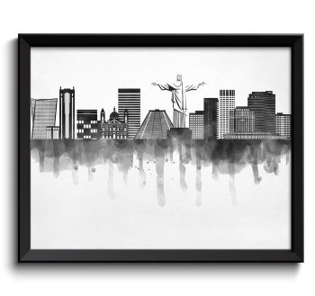INSTANT DOWNLOAD Rio de Janeiro Skyline City Black White Grey Cityscape Poster Print Brazil South America Abstract Landscape Art Painting
