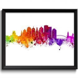 INSTANT DOWNLOAD Rochester Skyline New York Colorful Watercolor Cityscape Poster Print Landscape Art Painting Red Purple Pink Yellow Green