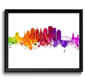 INSTANT DOWNLOAD Rochester Skyline New York Colorful Watercolor Cityscape Poster Print Landscape Art Painting Red Purple Pink Yellow Green