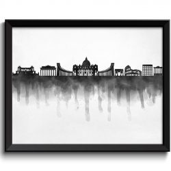 INSTANT DOWNLOAD Rome Skyline City Black White Grey Cityscape Italy Europe Famous Landmarks Poster Print Abstract Landscape Art Painting