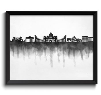 INSTANT DOWNLOAD Rome Skyline City Black White Grey Cityscape Italy Europe Famous Landmarks Poster Print Abstract Landscape Art Painting