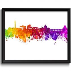 INSTANT DOWNLOAD Rome Skyline Colorful Italy Europe City Watercolor Cityscape Poster Print Landscape Art Painting Red Purple Pink Yellow