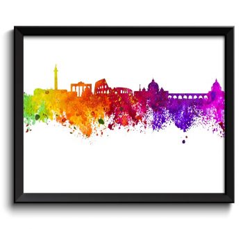 INSTANT DOWNLOAD Rome Skyline Colorful Italy Europe City Watercolor Cityscape Poster Print Landscape Art Painting Red Purple Pink Yellow