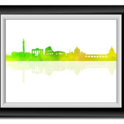 INSTANT DOWNLOAD Rome Skyline Italy City Lime Green Yellow Watercolor Cityscape Poster Print Modern Abstract Landscape Art Painting