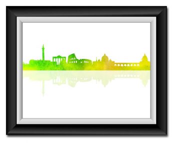 INSTANT DOWNLOAD Rome Skyline Italy City Lime Green Yellow Watercolor Cityscape Poster Print Modern Abstract Landscape Art Painting