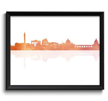 INSTANT DOWNLOAD Rome Skyline Italy City Orange Peach Pink Coral Watercolor Cityscape Poster Print Modern Abstract Landscape Art Painting