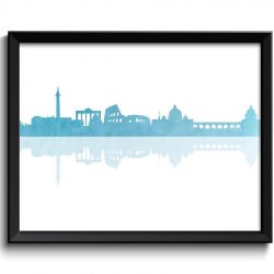 INSTANT DOWNLOAD Rome Skyline Italy City Sky Blue Watercolor Cityscape Poster Print Modern Abstract Landscape Art Painting