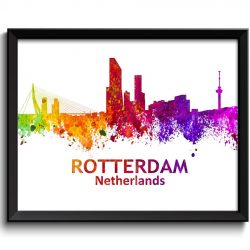 INSTANT DOWNLOAD Rotterdam Skyline Pink Purple Red Orange Yellow Green Painting Poster Print Netherlands Wall Decor Art Home Decor