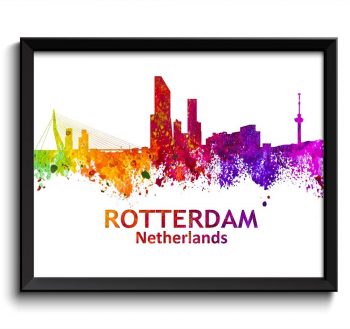 INSTANT DOWNLOAD Rotterdam Skyline Pink Purple Red Orange Yellow Green Painting Poster Print Netherlands Wall Decor Art Home Decor