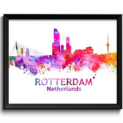 INSTANT DOWNLOAD Rotterdam Skyline Yellow Red Pink Purple Painting Poster Print Netherlands Wall Decor Art Home Decor