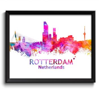 INSTANT DOWNLOAD Rotterdam Skyline Yellow Red Pink Purple Painting Poster Print Netherlands Wall Decor Art Home Decor