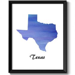 INSTANT DOWNLOAD Royal Blue Texas Map State Watercolor Painting Poster Print USA United States Modern Abstract Landscape Art