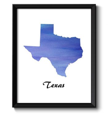 INSTANT DOWNLOAD Royal Blue Texas Map State Watercolor Painting Poster Print USA United States Modern Abstract Landscape Art