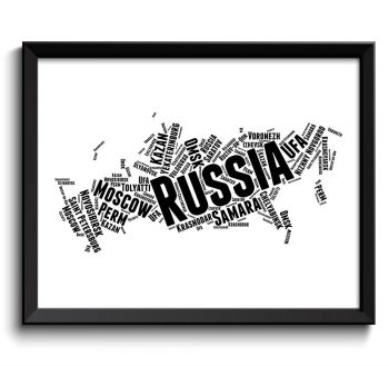 INSTANT DOWNLOAD Russia Text Map Word Cloud Black White Typography Poster Print Country Modern Abstract Minimalist Landscape Art Painting