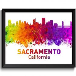 INSTANT DOWNLOAD Sacramento Skyline California City Colorful Watercolor Cityscape Poster Print Landscape Art Painting Red Purple Pink Yellow