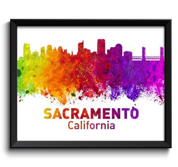 INSTANT DOWNLOAD Sacramento Skyline California City Colorful Watercolor Cityscape Poster Print Landscape Art Painting Red Purple Pink Yellow