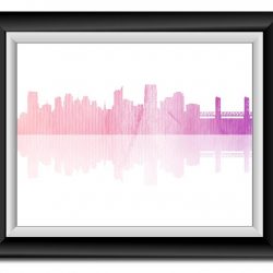 INSTANT DOWNLOAD Sacramento Skyline California City Purple Pink Watercolor Cityscape Poster Print Modern Abstract Landscape Art Painting