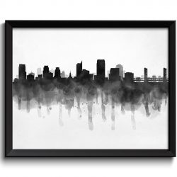 INSTANT DOWNLOAD Sacramento Skyline California USA United States Cityscape Art Print Poster Black White Grey Watercolor Painting