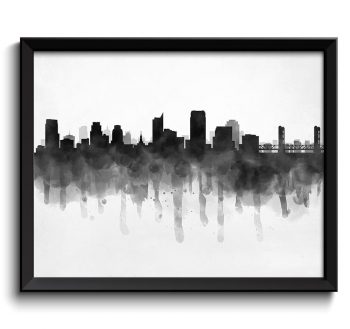 INSTANT DOWNLOAD Sacramento Skyline California USA United States Cityscape Art Print Poster Black White Grey Watercolor Painting