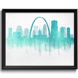 INSTANT DOWNLOAD Saint Louis Light Icy Blue Teal Skyline Missouri USA United States Cityscape Art Print Poster Watercolor Painting