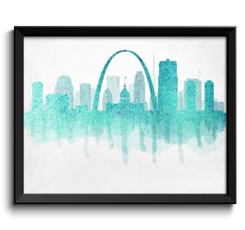 INSTANT DOWNLOAD Saint Louis Light Icy Blue Teal Skyline Missouri USA United States Cityscape Art Print Poster Watercolor Painting